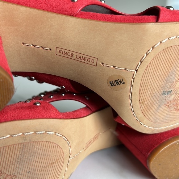 Vince Camuto Red Chunky Heel Mules with Silver Studs - Picture 5 of 11